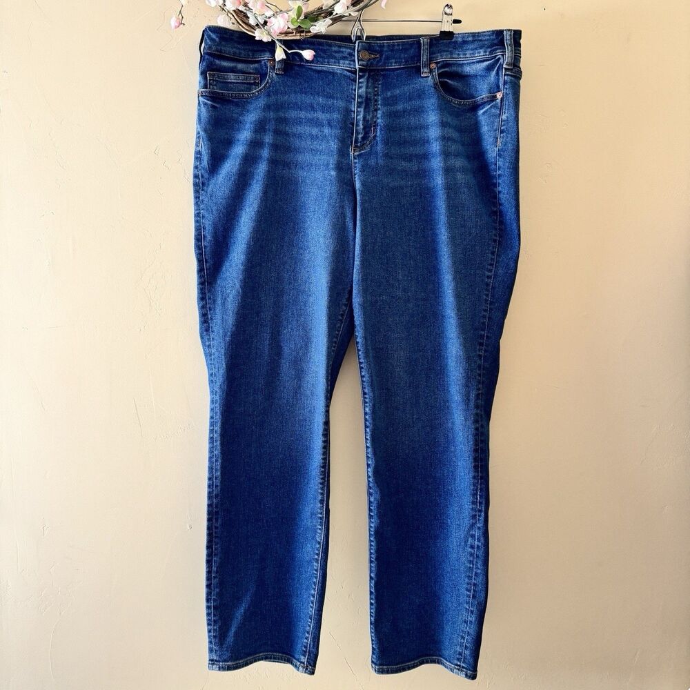Lands' End Women’s Plus Size 20W High Rise Straight Jeans Blue Denim Stretch